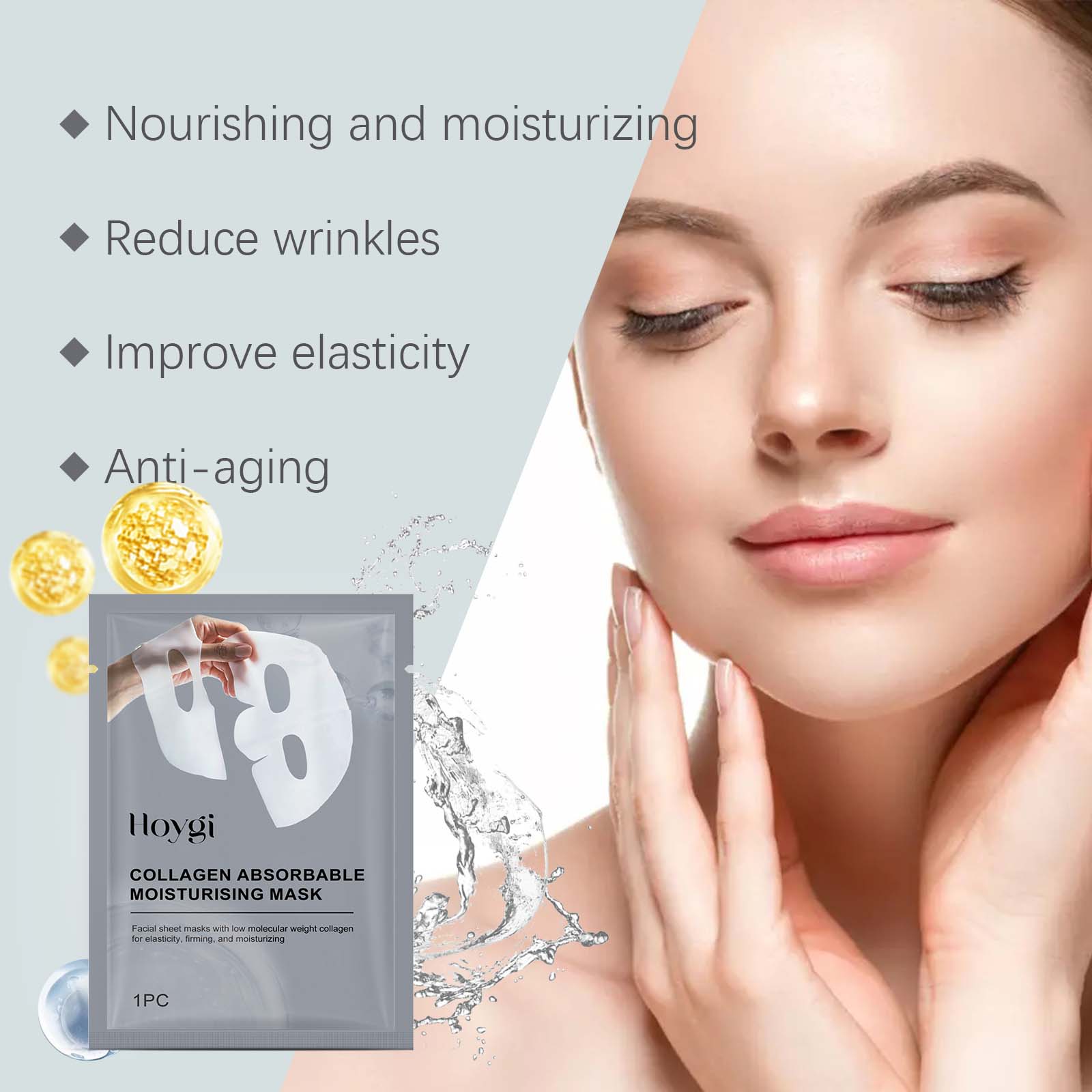 Sheet Mask Collagen - Máscara facial de colágeno, hidratante e