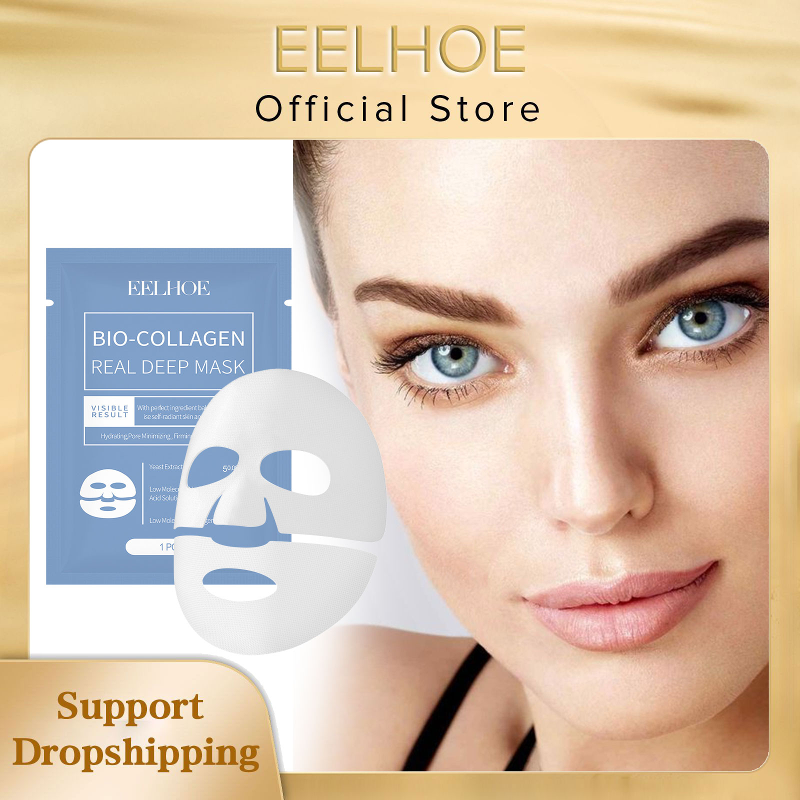 Sheet Mask Collagen - EELHOE-Bio Máscara Facial de Colágeno, Clareamento,