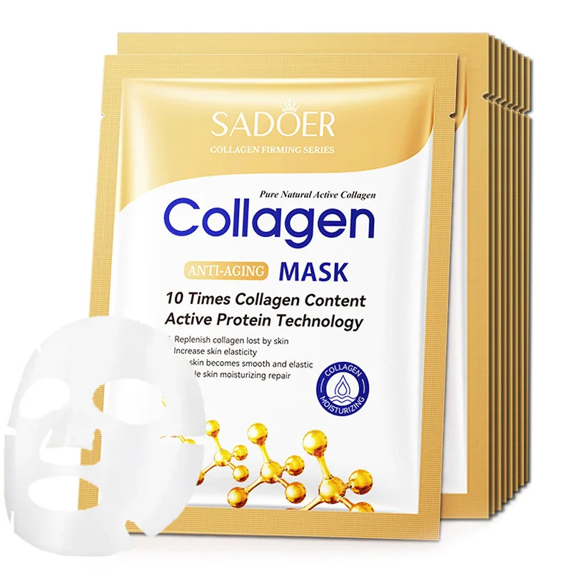 Sheet Mask Collagen - 10pcs máscara facial de colágeno antienvelhecimento
