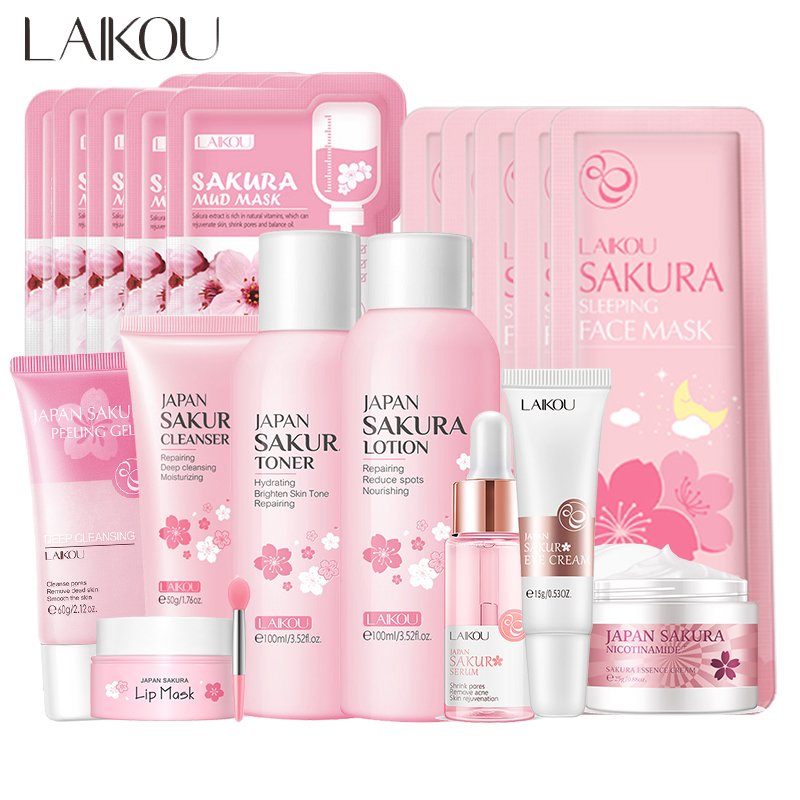 Korean Skincare Routine - Sakura limpador facial coreano soro facial